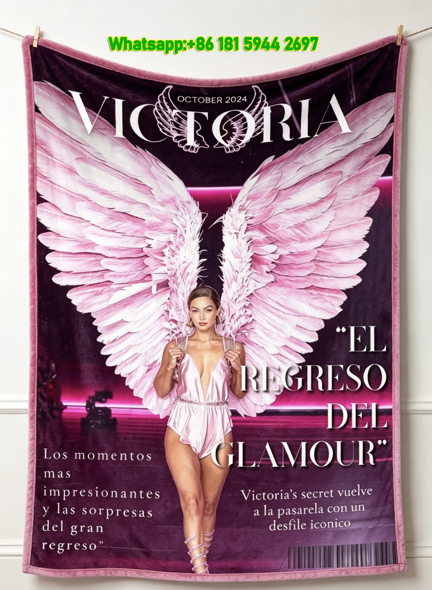 victorias secret 2024 comeback pink wing flannel sofa throw blanket V194